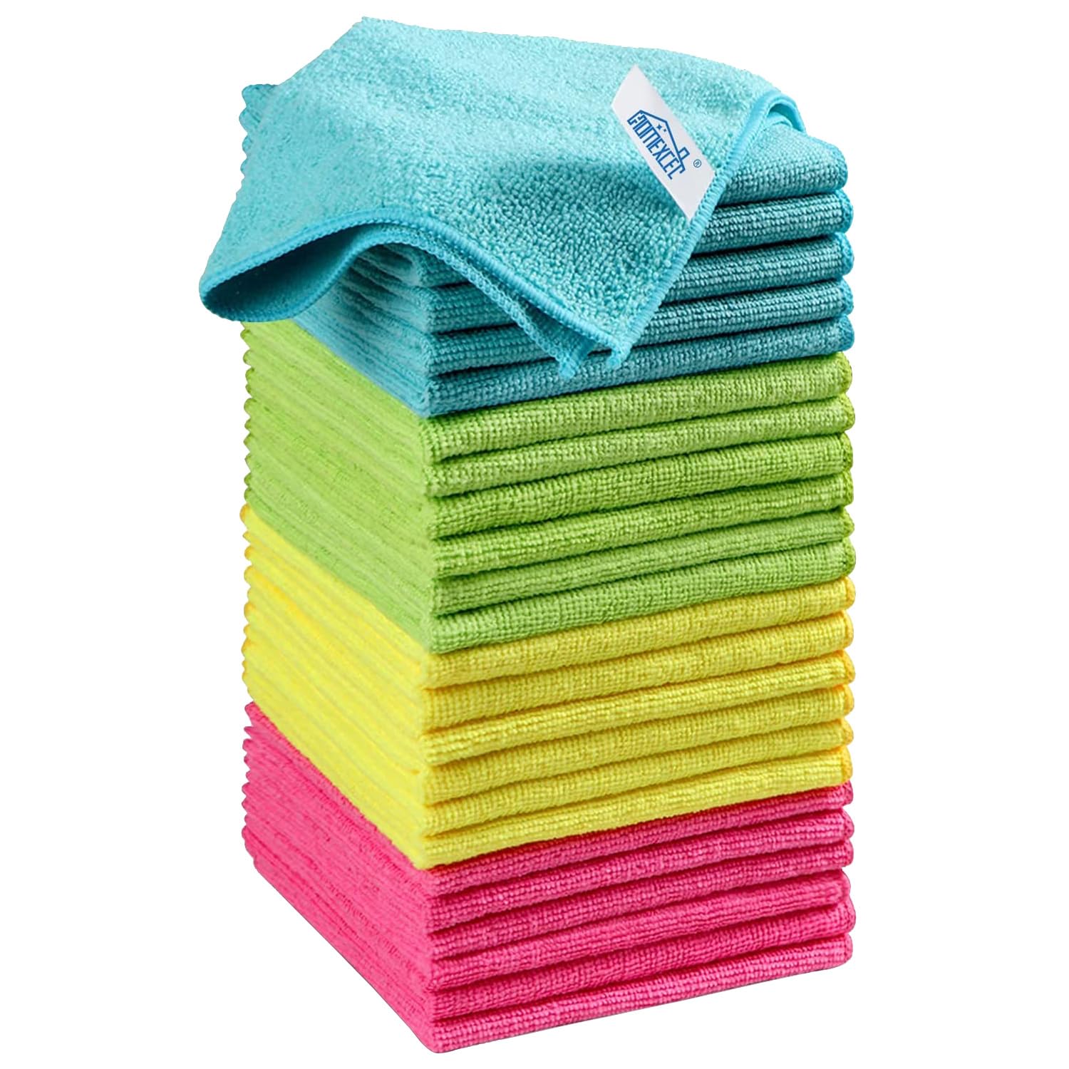 HOMEXCEL Microfiber Cleaning Cloth, 50 Pack Cleaning Rags, Cleaning Towels with 4 Color Assorted, 11.5"X11.5"(Green/Blue/Yellow/Pink)