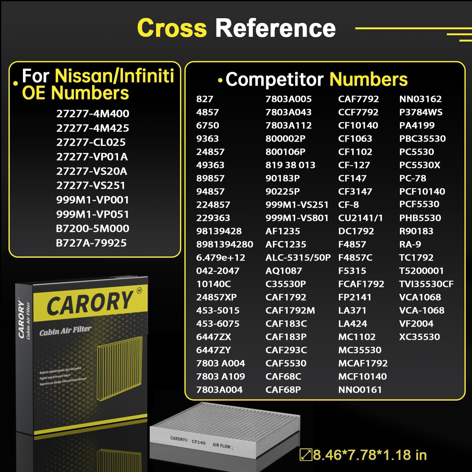 Cabin Air Filter w/Activated Carbon for Toyota Camry, Corolla, RAV4, Highlander, Lexus RX350, NX300, GX460, Subaru Legacy, Outback, Jaguar F-Pace, Land Rover Discovery, Range Rover and More