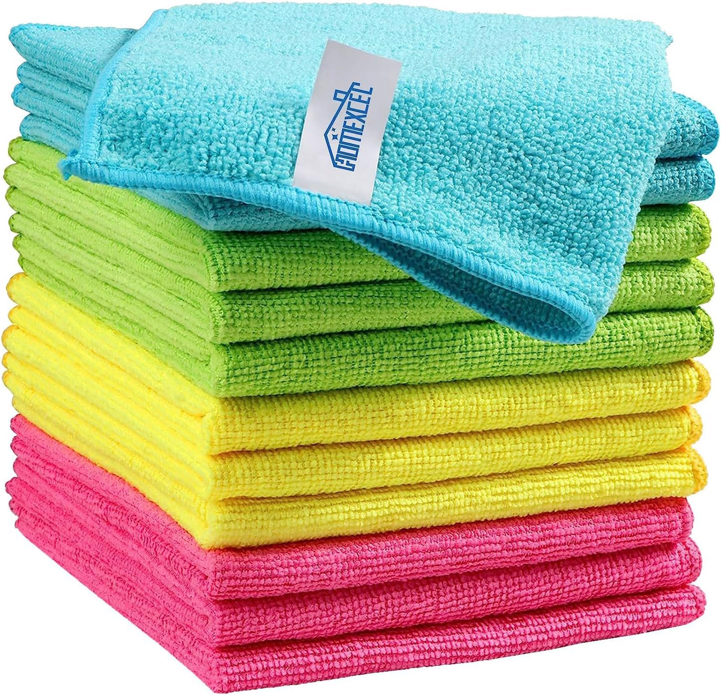 HOMEXCEL Microfiber Cleaning Cloth, 50 Pack Cleaning Rags, Cleaning Towels with 4 Color Assorted, 11.5"X11.5"(Green/Blue/Yellow/Pink)