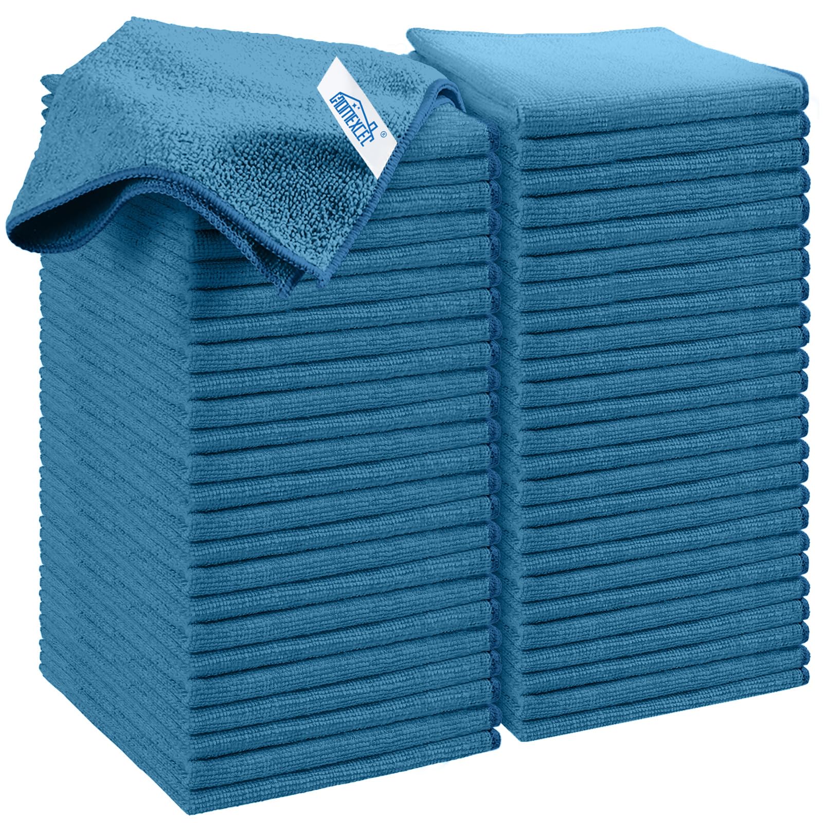 HOMEXCEL Microfiber Cleaning Cloth, 50 Pack Cleaning Rags, Cleaning Towels with 4 Color Assorted, 11.5"X11.5"(Green/Blue/Yellow/Pink)