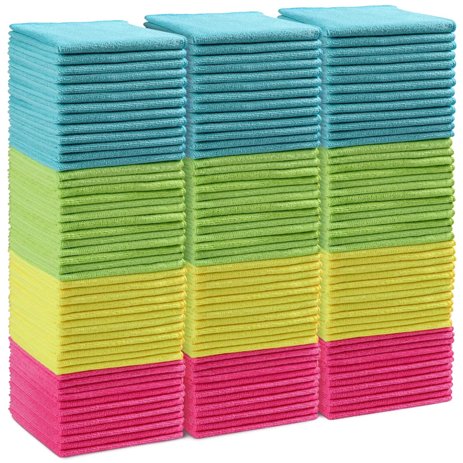 HOMEXCEL Microfiber Cleaning Cloth, 50 Pack Cleaning Rags, Cleaning Towels with 4 Color Assorted, 11.5"X11.5"(Green/Blue/Yellow/Pink)